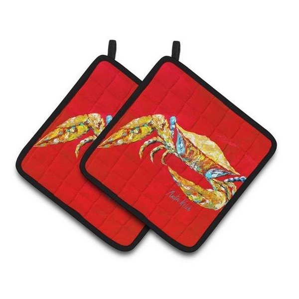 Carolines Treasures Carolines Treasures MW1116PTHD Crab Blue on Red; Sr Pair of Pot Holders; 7.5 x 3 x 7.5 in. MW1116PTHD